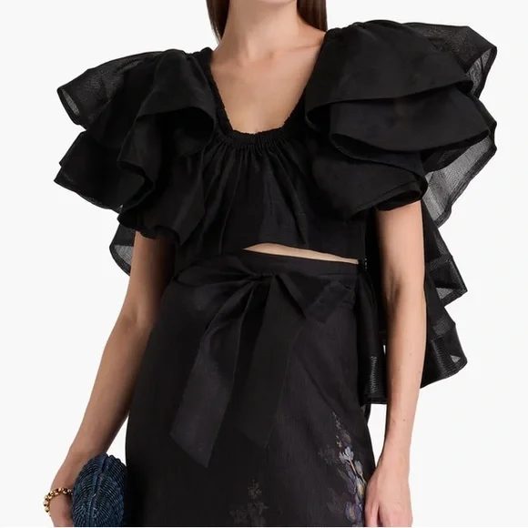 ZIMMERMANN Cropped tiered linen and silk-blend top 0 4 - Picture 2 of 4